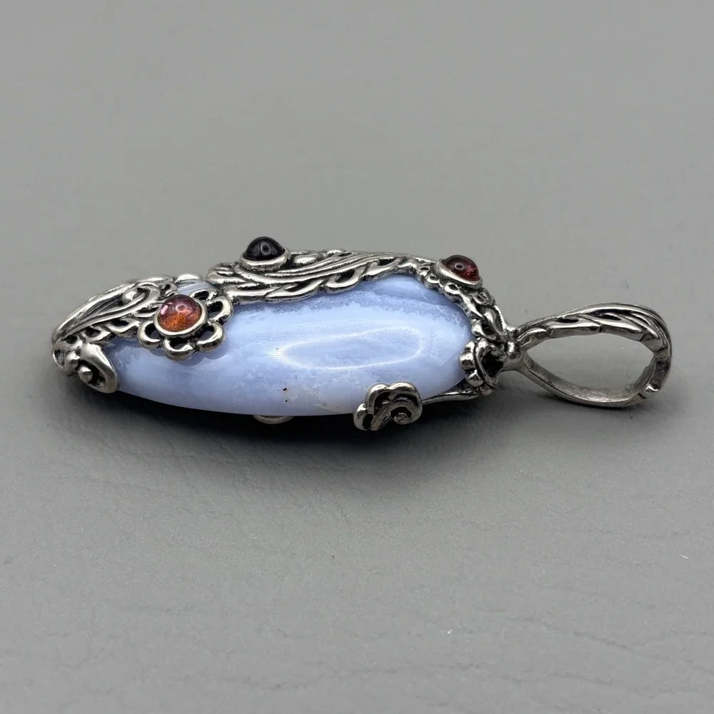 Vintage Carolyn Pollack Relios Sterling Blue Lace Agate Pendant 2.5